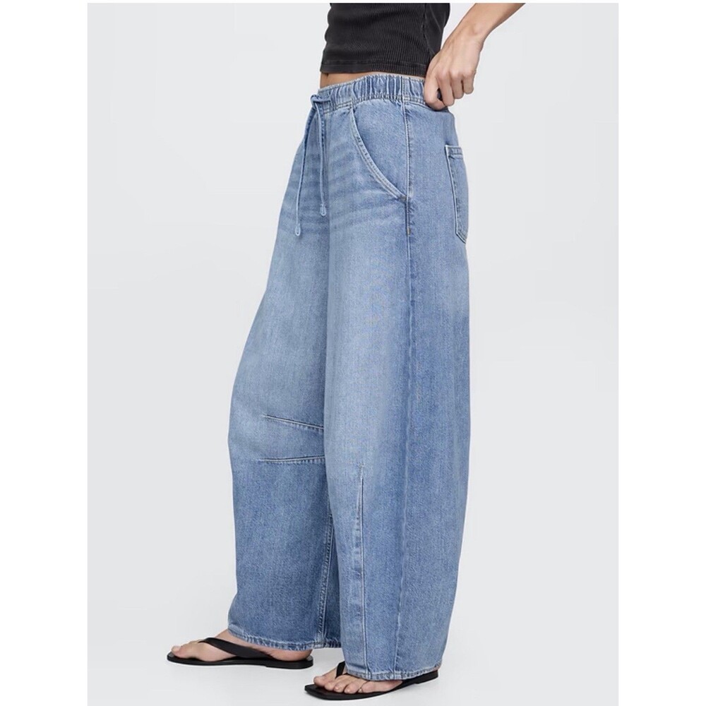 Gap Women Size M Horseshoe Barrel Ultra Soft Easy Pull On Mid Rise Jeans - Picture 2 of 9